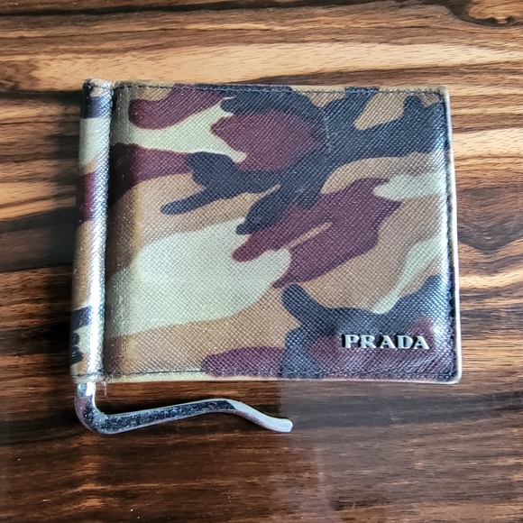 Prada Saffiano Camo Money Clip Card Holder Wallet - Picture 15 of 16